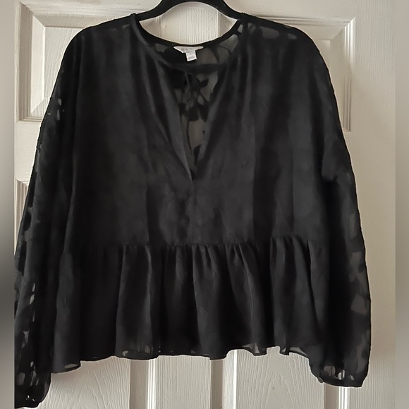 Belle‎ Sky Plunge Peplum Chiffon Top - Picture 5 of 10